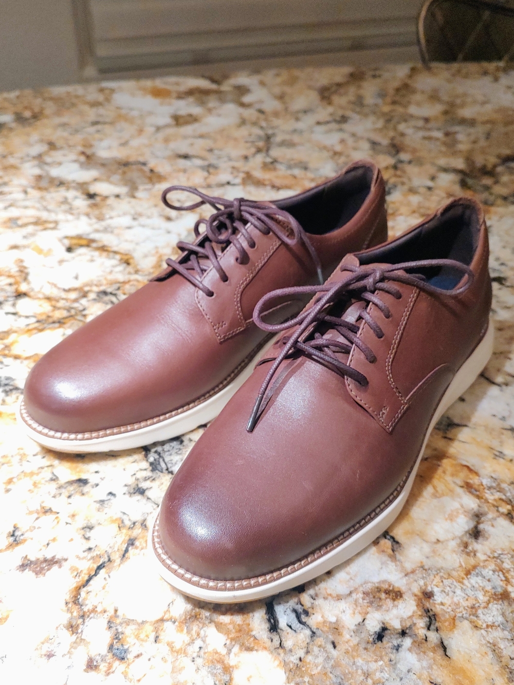 Cole Haan Men's Brown Leather Derby Oxfords with White Sole